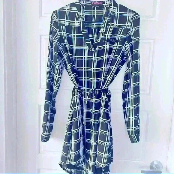 SEDUCTION PLAID MINI DRESS WAIST  TIE SIZE SMALL - Picture 2 of 14